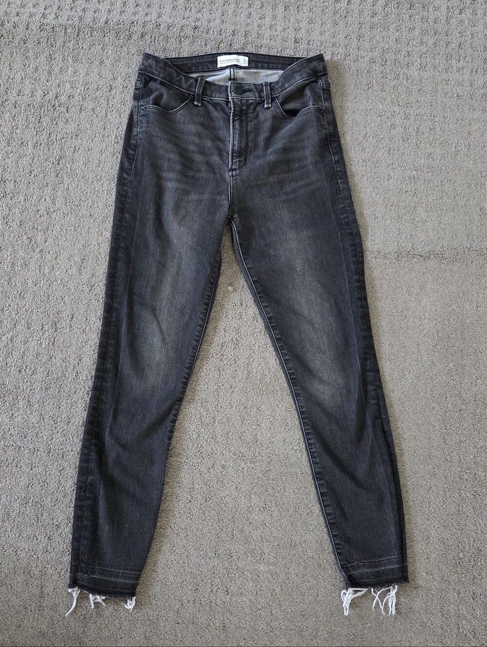 Abercrombie & Fitch Charcoal Black Skinny Jeans with Frayed Hem